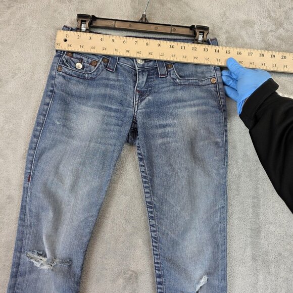 True Religion Jeans Womens 25 Blue Skinny WLH509X78 Distressed Made USA - Picture 3 of 14